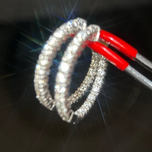 14K Gold Inside Out Diamond Reeds Hoops Earrings - Picture 8 of 10